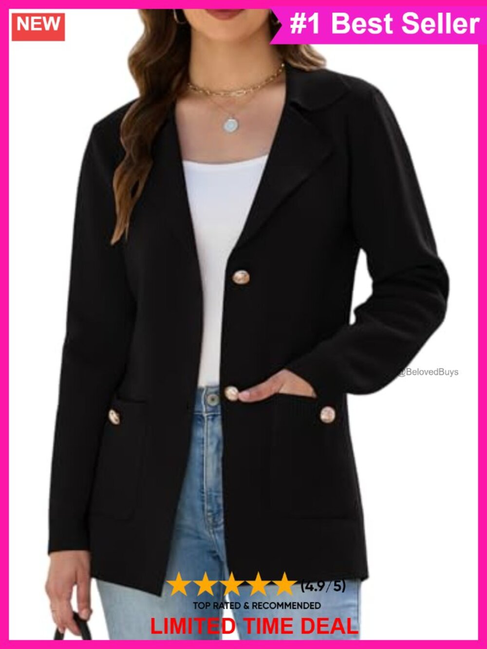 Knit Sweater Blazer Long Sleeve Cardigan Button Front Lapel Suit with Pockets